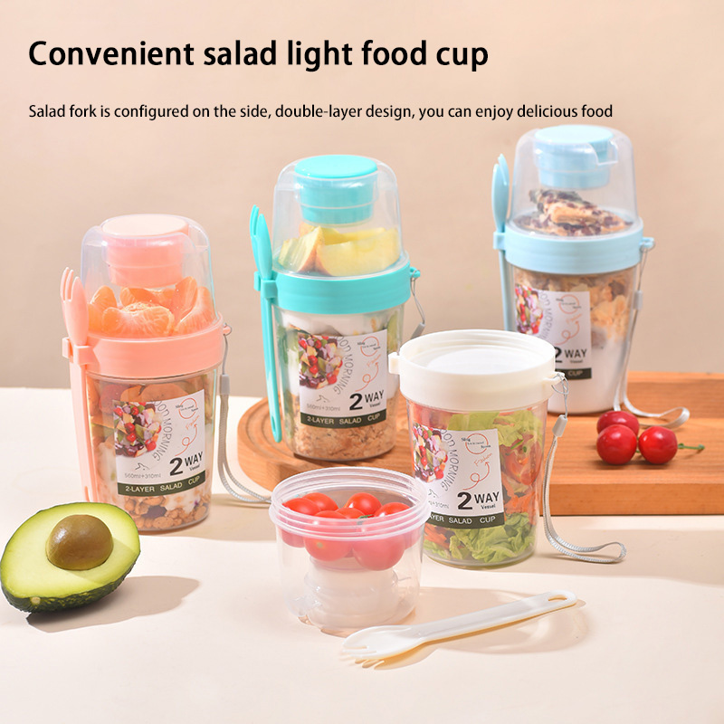 Baby Food Oatmeal - Draagbare ontbijtsaladebeker met deksel en vork,