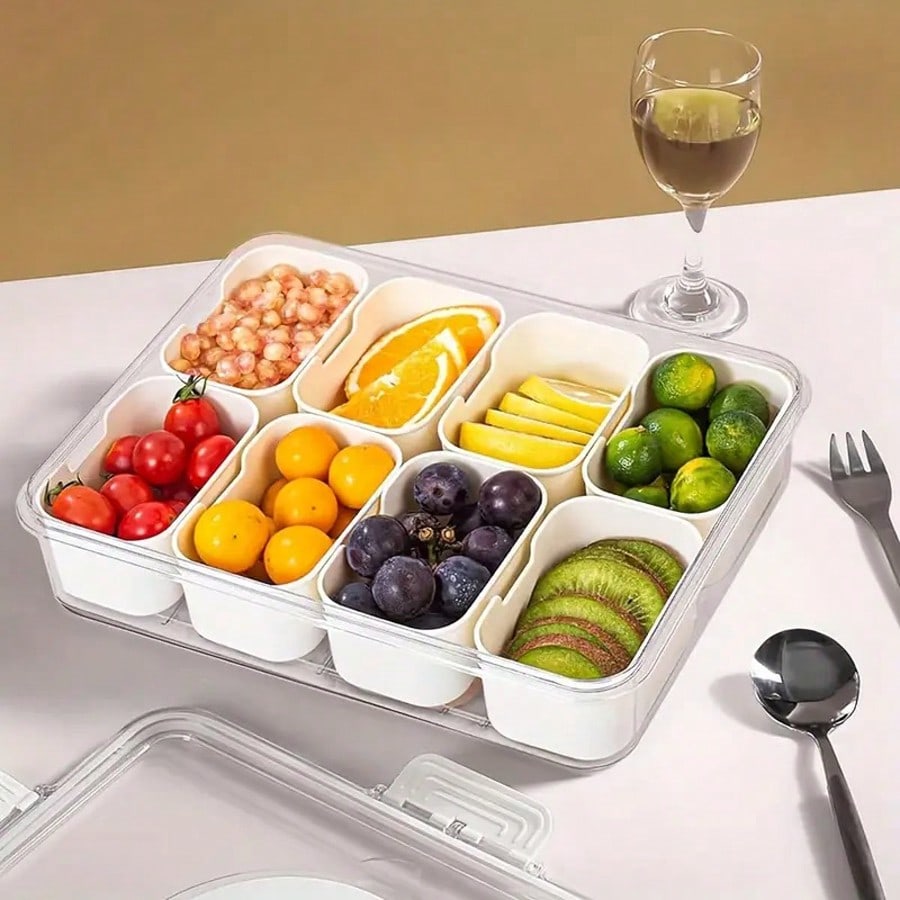 Snack Container Travel - 8-compartiments snackcontainer met deksel en handvat,