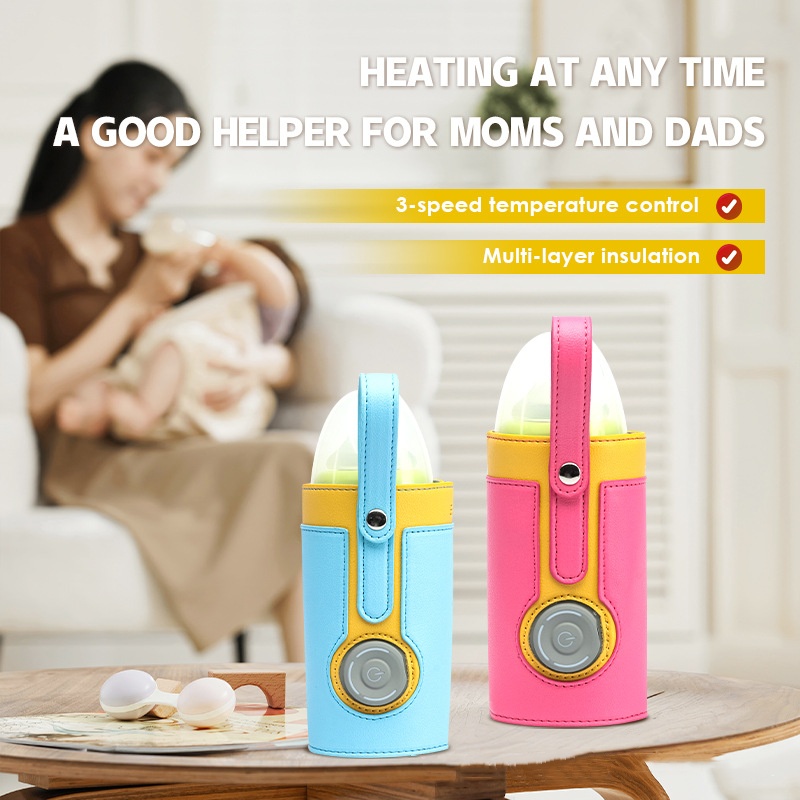 Baby Food Storage - Draagbaar warm melkpakket USB-babyflesverwarming isolatiehoes PU-leer