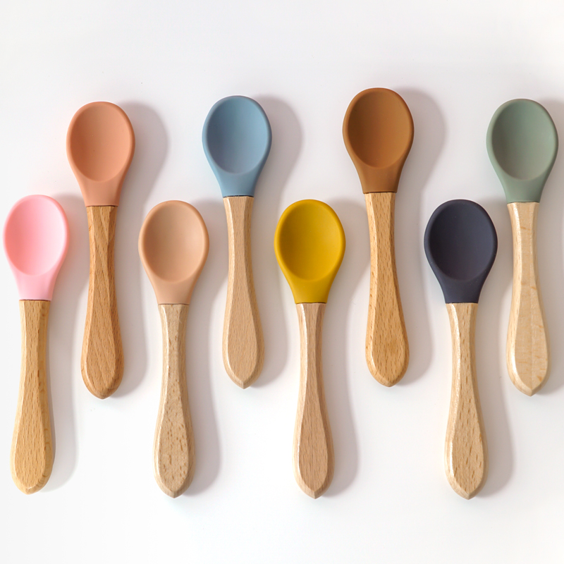 Puree Baby Food - Voeden Houten Handvat Siliconen Lepel Voor